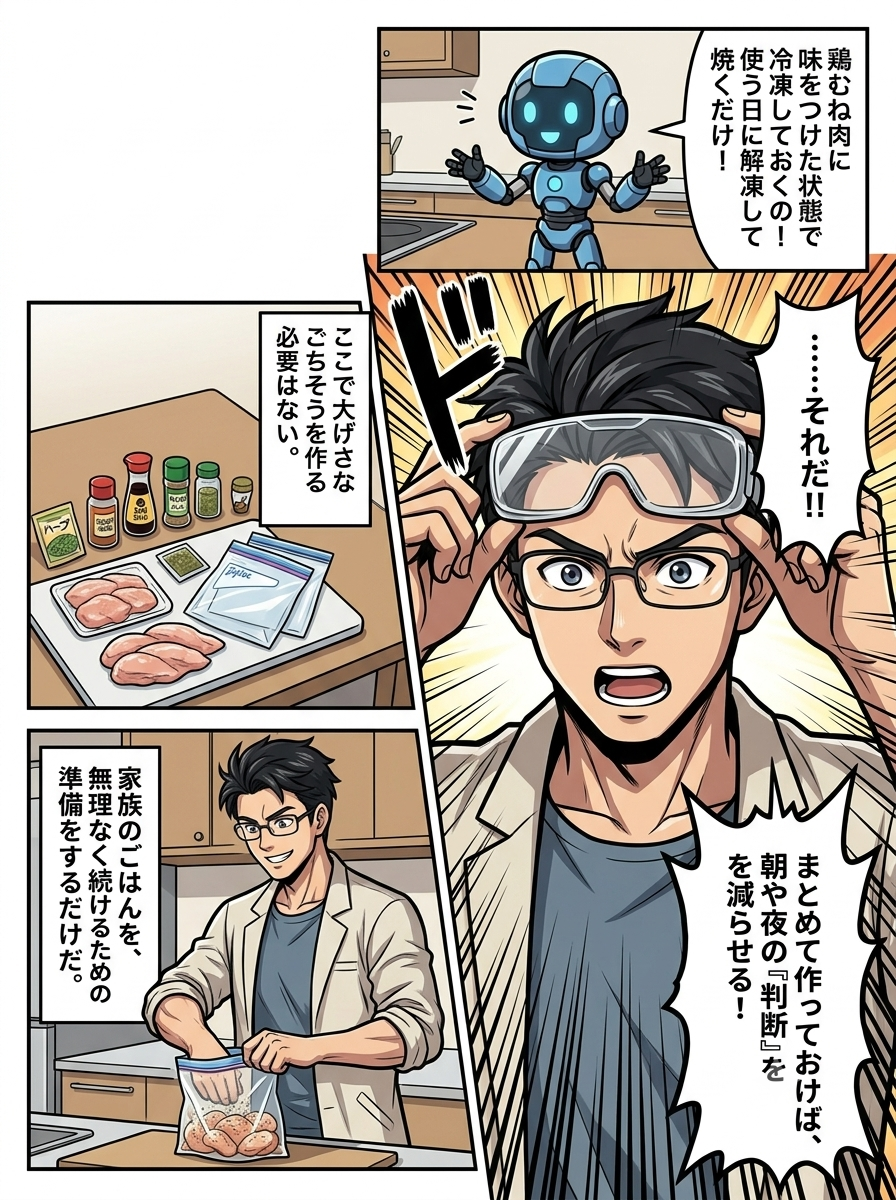 下味冷凍のまとめ作りを始める漫画3ページ目