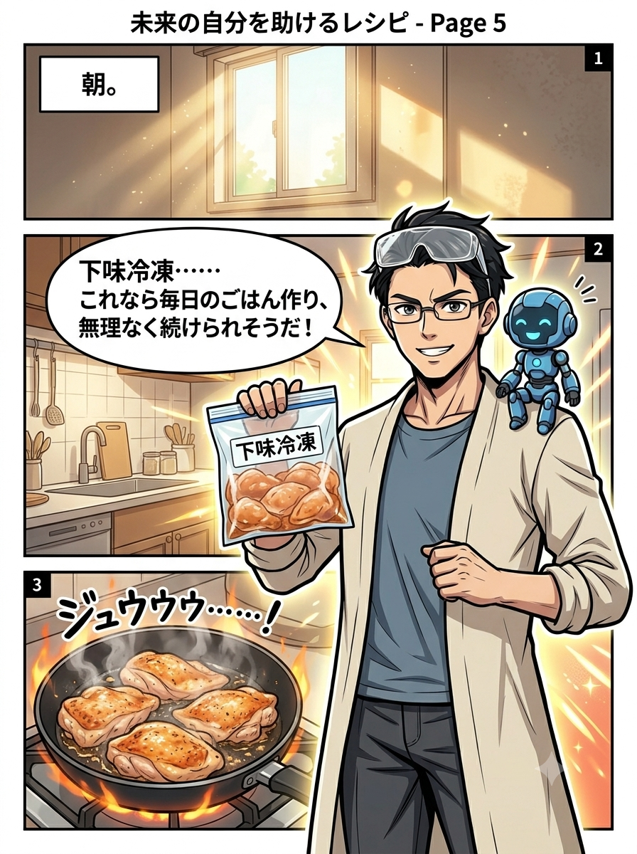 下味冷凍で平日の朝が楽になる漫画5ページ目